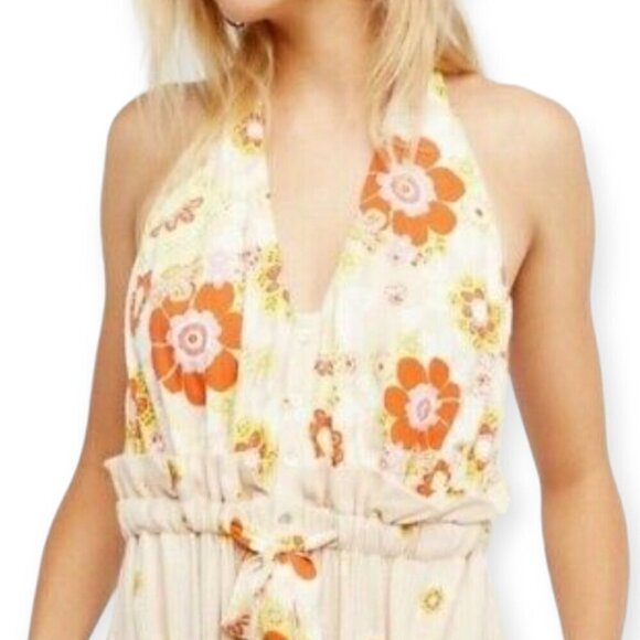 Free People Halter Jumpsuit Floral Stretch Waist XS - Picture 2 of 11